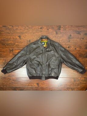 Vintage USAAF A2 Aviation Leather Jacket, 52, Brown Leather Zip-Up Flight Jacket